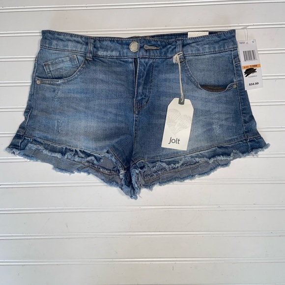 Jolt Ladies Ruffled Bottom Zip Jr Jean Shorts Jr Sz 9 Available New w tags - Picture 2 of 13